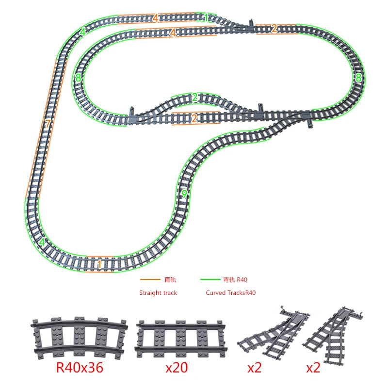 MOC 110pcs 25 Styles City Train Tracks Set Single Slip Switch Crossings Rails Bricks Building Blocks Technical Toys for kids