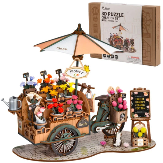 Robotime 3D Wooden Puzzles Blossom Cart Kit Decor Craft Gifts Model Kits for Adults Women Girls Boys