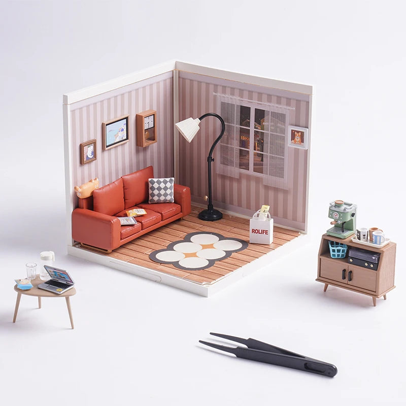 Robotime Rolife Plastic Toys 3D Puzzle Puzzle Super Store Cozy Living Lounge Plastic DIY Miniature House Kit Building Blocks