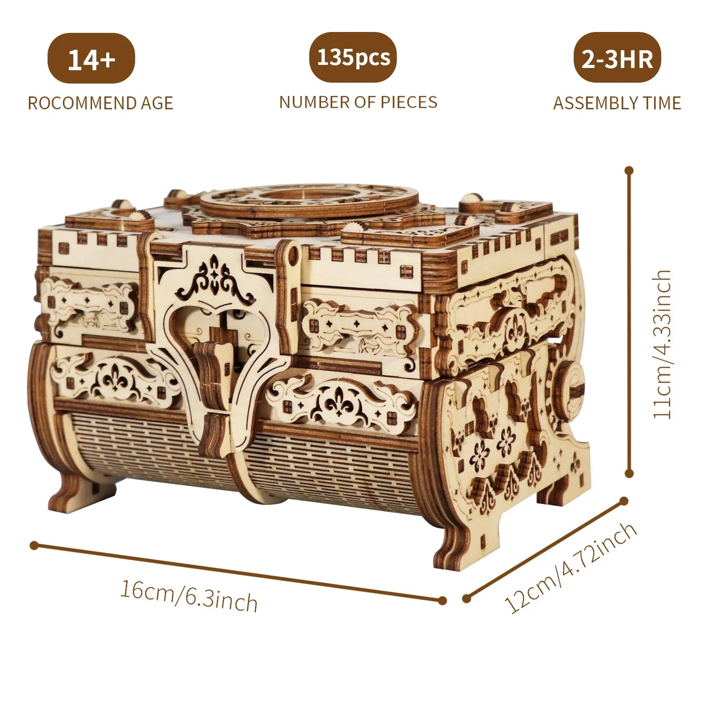 3D Wooden Puzzle model Kits Antique Jewel Box DIY Home Decoration Model Birthday or Christmas Gifts