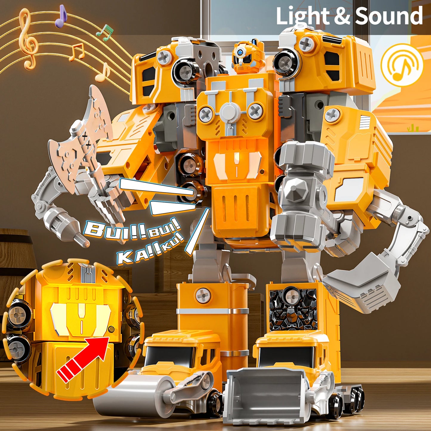 5in1 Deformation Cars Robot Creative Toys Boy Transformation Yellow Robot Assembling Educational Blocks Action Deformation Robot