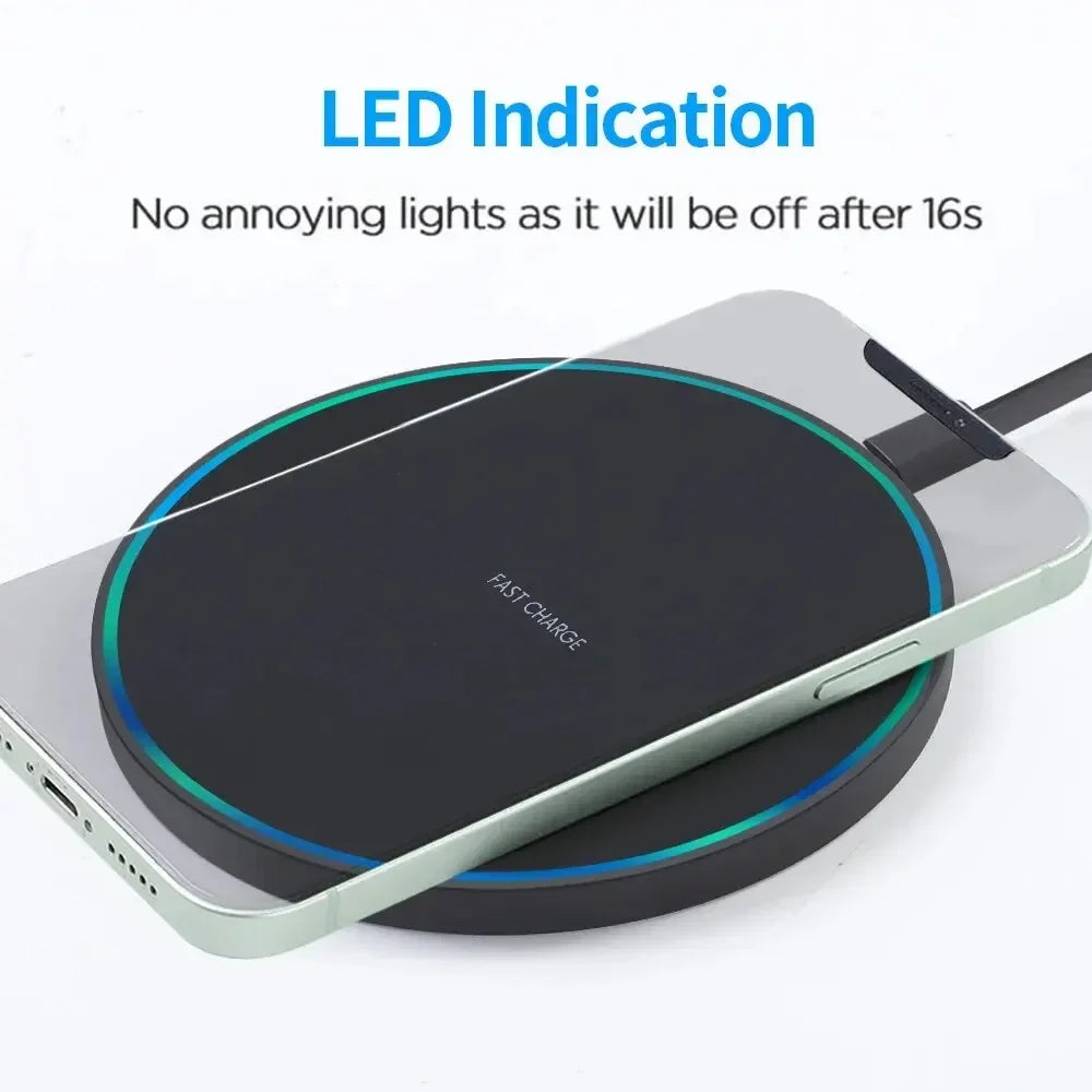LED Wireless Charger Pad For iPhone 16 15 14 13 12 8 X XS Samsung S20 S21 S22 Xiaomi Huawei Desktop Fast Charging Dock Station