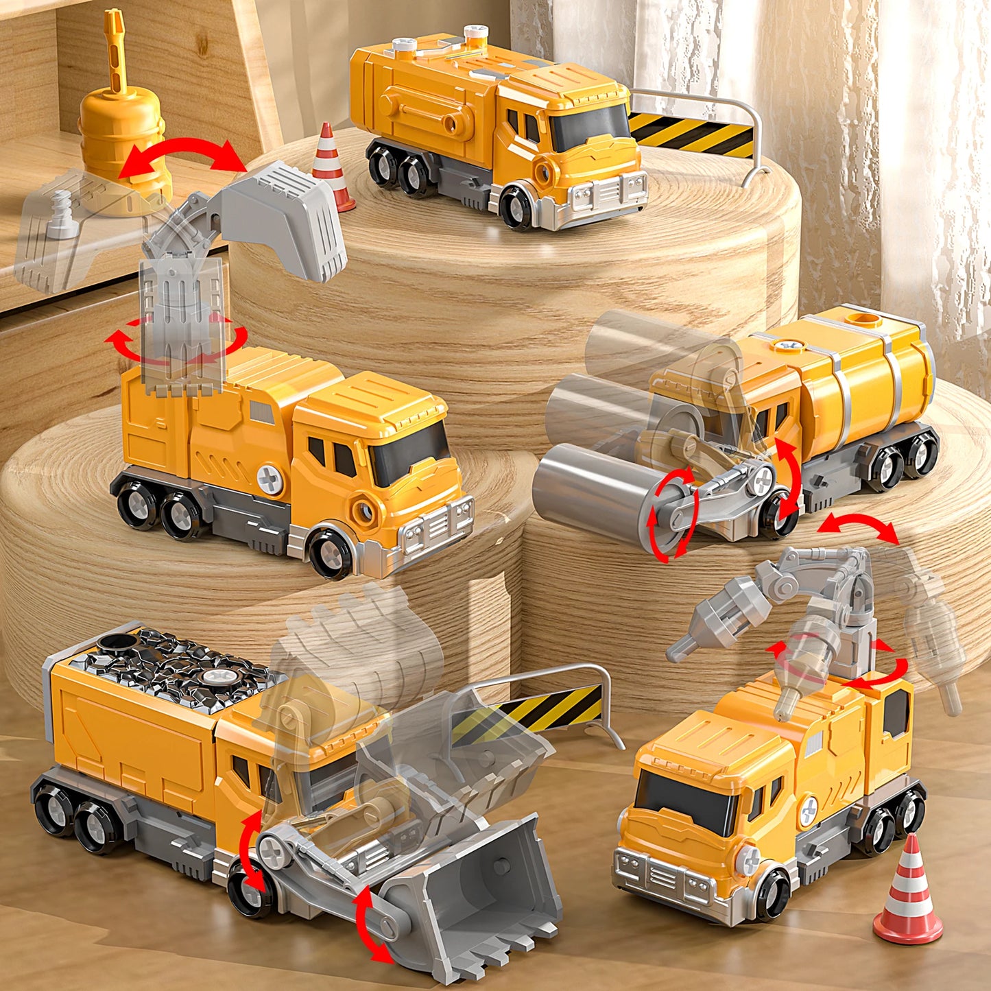 5in1 Deformation Cars Robot Creative Toys Boy Transformation Yellow Robot Assembling Educational Blocks Action Deformation Robot