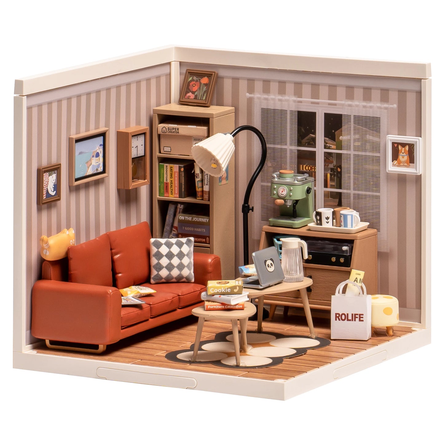 Robotime Rolife Plastic Toys 3D Puzzle Puzzle Super Store Cozy Living Lounge Plastic DIY Miniature House Kit Building Blocks