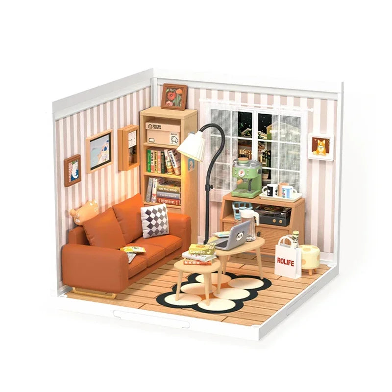 Robotime Rolife Plastic Toys 3D Puzzle Puzzle Super Store Cozy Living Lounge Plastic DIY Miniature House Kit Building Blocks