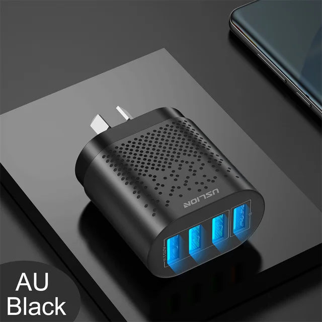 USLION 48W 3A QC3.0 AU Plug USB Charger for Australia Mobile Phone Charger For iPhone 15 14 Samsung 4 Port Fast Wall Chargers