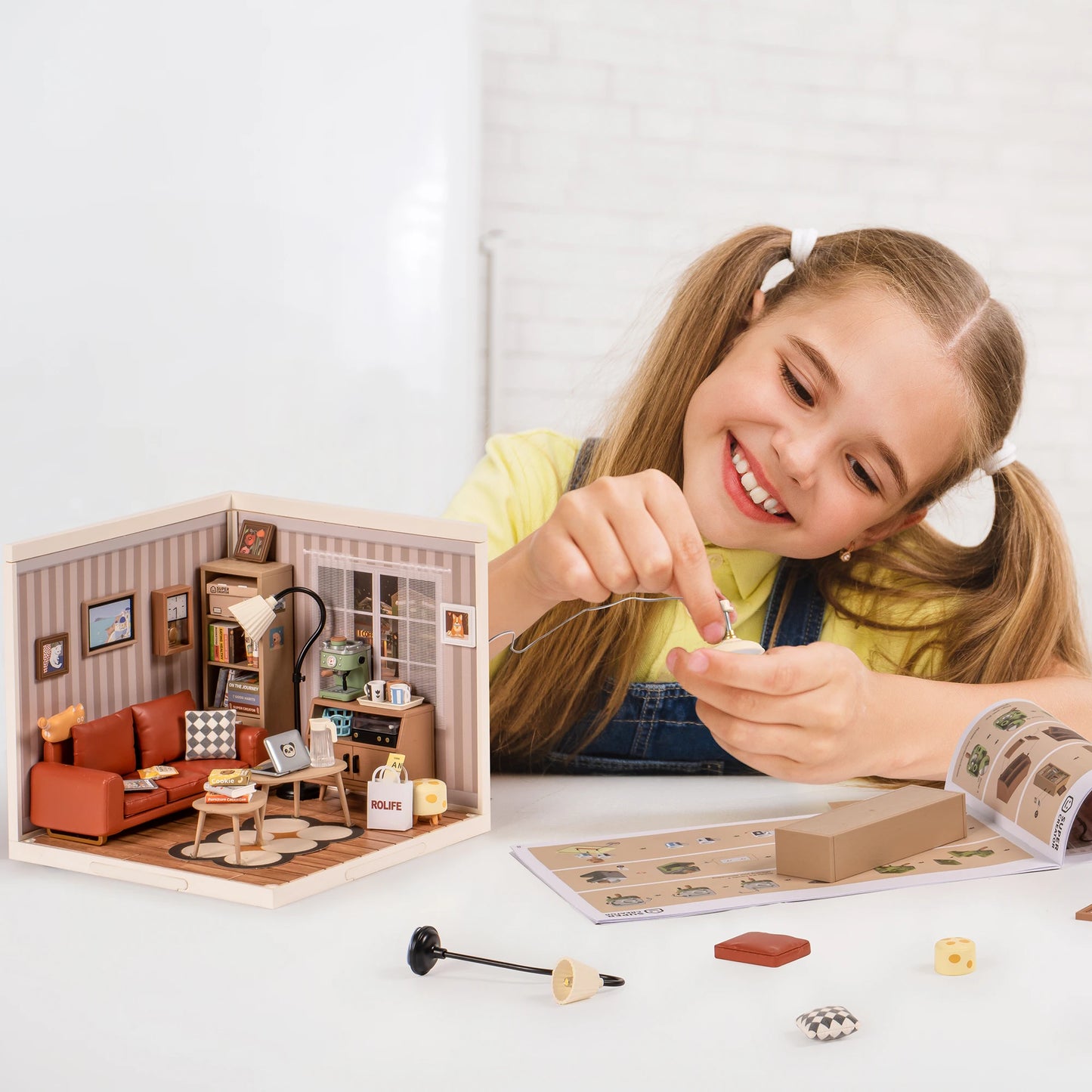 Robotime Rolife Plastic Toys 3D Puzzle Puzzle Super Store Cozy Living Lounge Plastic DIY Miniature House Kit Building Blocks