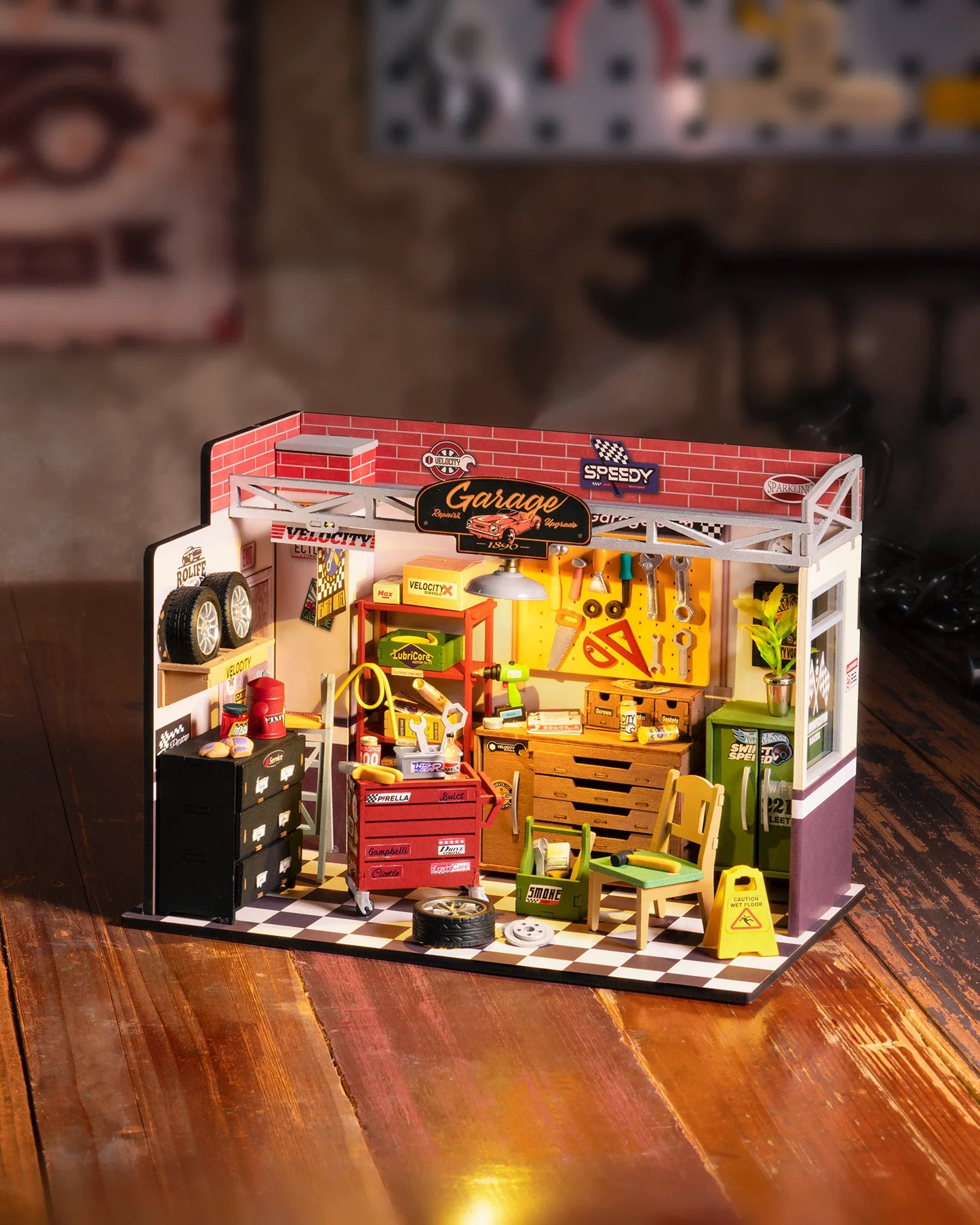 Robotime DIY Miniature House Kit Mini Dollhouse Garage Workshop Tiny House Making Kit with LED Light Decorative for Children