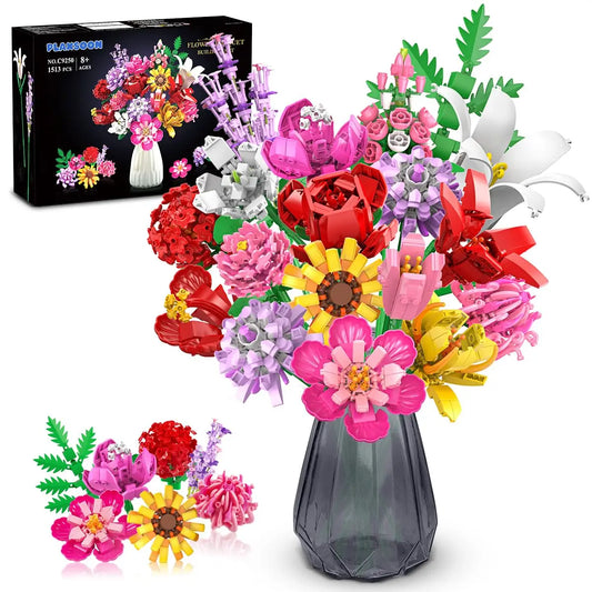 Flower Bouquet Building Set-Botanical Toy Rose Sunflower Home Plant Decor 18 Flowers Models Birthday Gift for Adult Women Kids8+