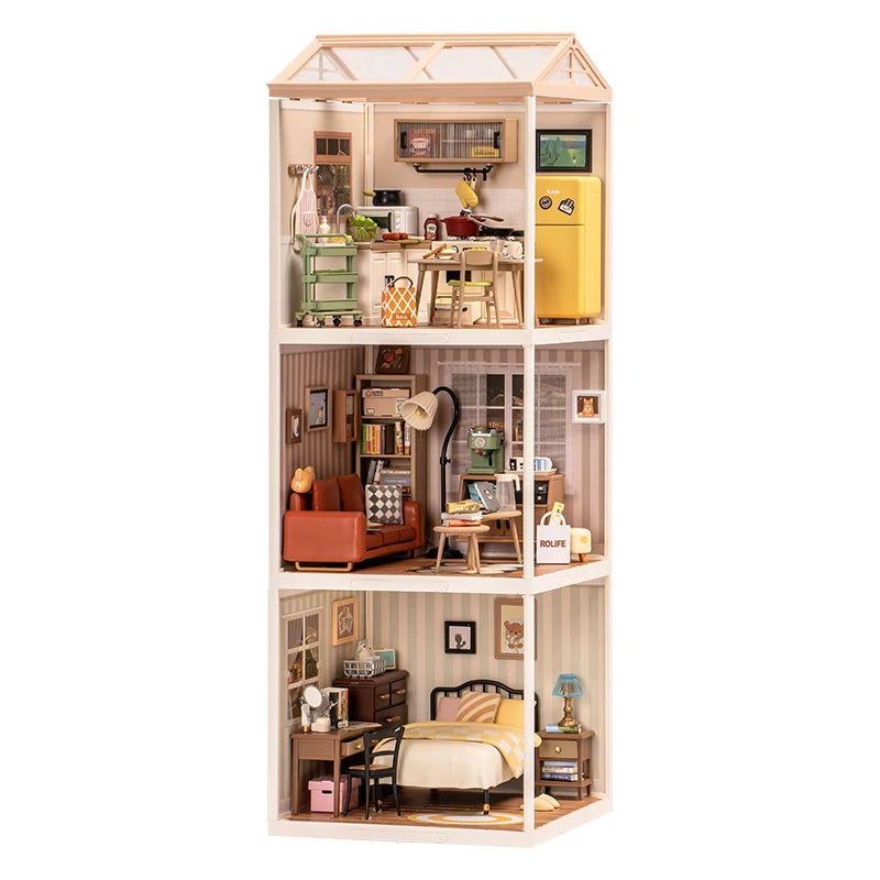 Robotime Rolife Plastic Toys 3D Puzzle Puzzle Super Store Cozy Living Lounge Plastic DIY Miniature House Kit Building Blocks