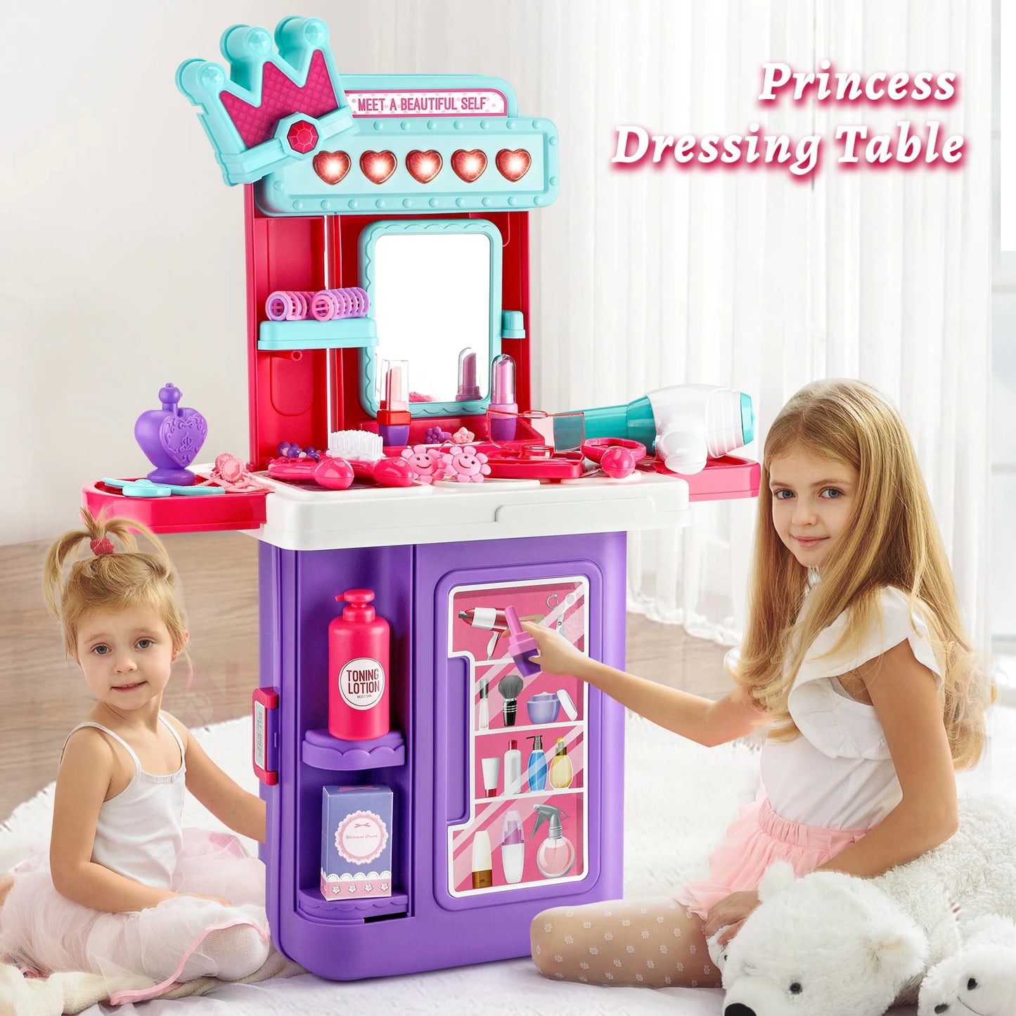 Children's 3-in-1 transformable travel suitcase for boys and girls, makeup tools, playhouse toys