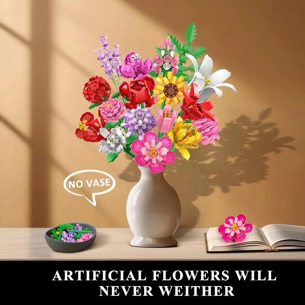 Flower Bouquet Building Set-Botanical Toy Rose Sunflower Home Plant Decor 18 Flowers Models Birthday Gift for Adult Women Kids8+