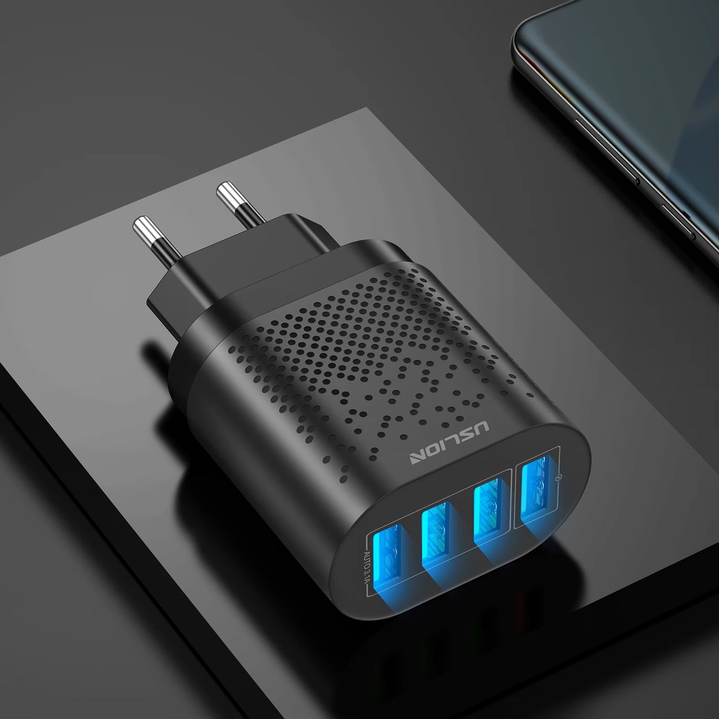 USLION 48W 3A QC3.0 AU Plug USB Charger for Australia Mobile Phone Charger For iPhone 15 14 Samsung 4 Port Fast Wall Chargers