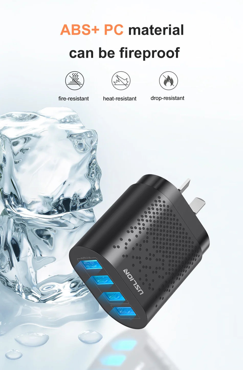 USLION 48W 3A QC3.0 AU Plug USB Charger for Australia Mobile Phone Charger For iPhone 15 14 Samsung 4 Port Fast Wall Chargers