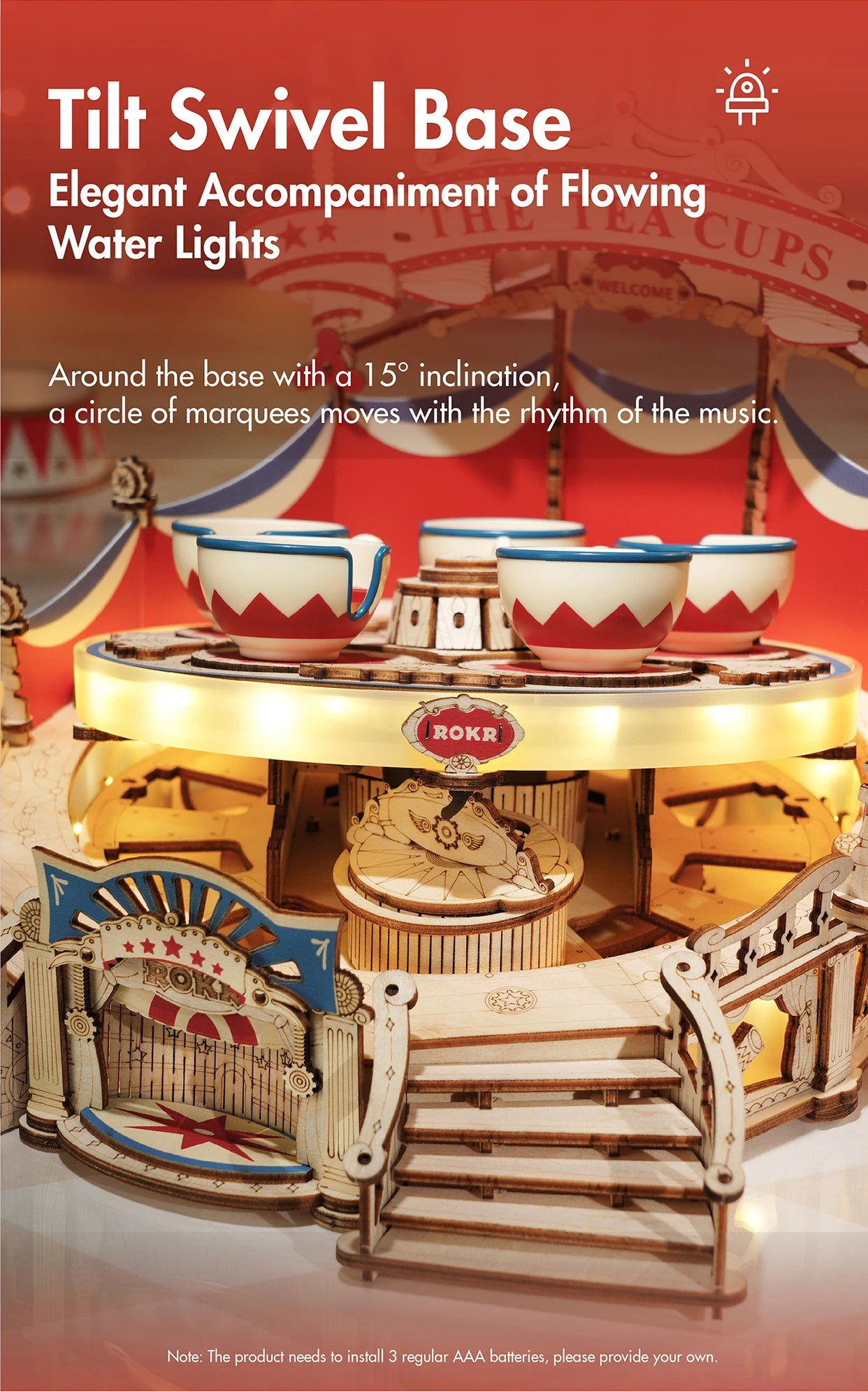 Robotime Rokr Tilt-A-Whirl The Tea Cup Amusement Park Series Building Toy Birthday Xmas Gifts for Kids Children 3D Wooden Puzzle