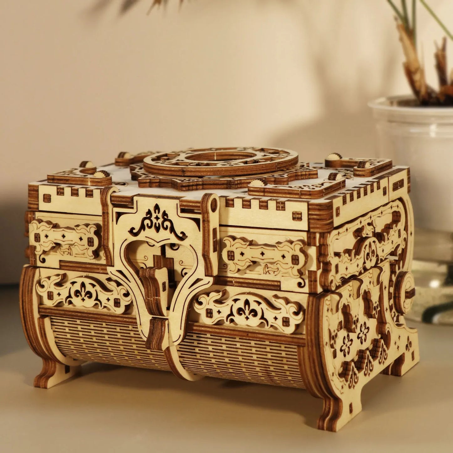 3D Wooden Puzzle model Kits Antique Jewel Box DIY Home Decoration Model Birthday or Christmas Gifts