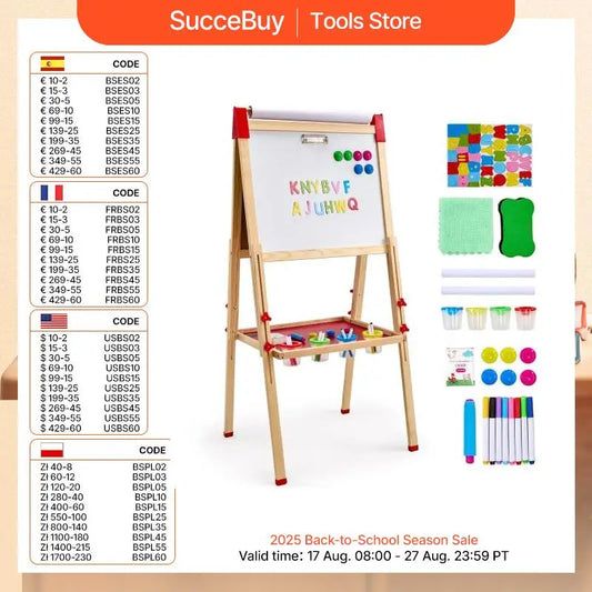 SucceBuy Children Magnetic Drawing Board Wooden Double-Sided Kid's Art Easel with Whiteboard Chalkboard for Boys Girls Gifts