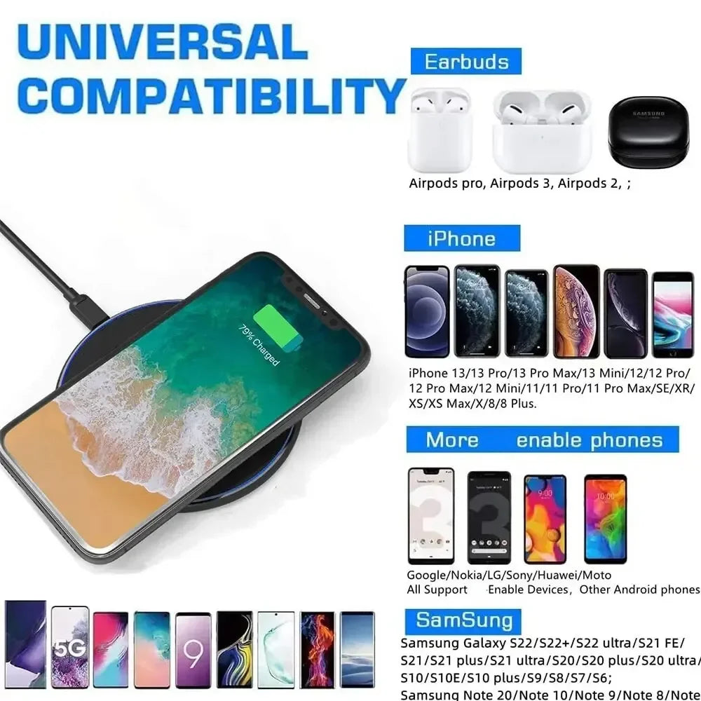 LED Wireless Charger Pad For iPhone 16 15 14 13 12 8 X XS Samsung S20 S21 S22 Xiaomi Huawei Desktop Fast Charging Dock Station