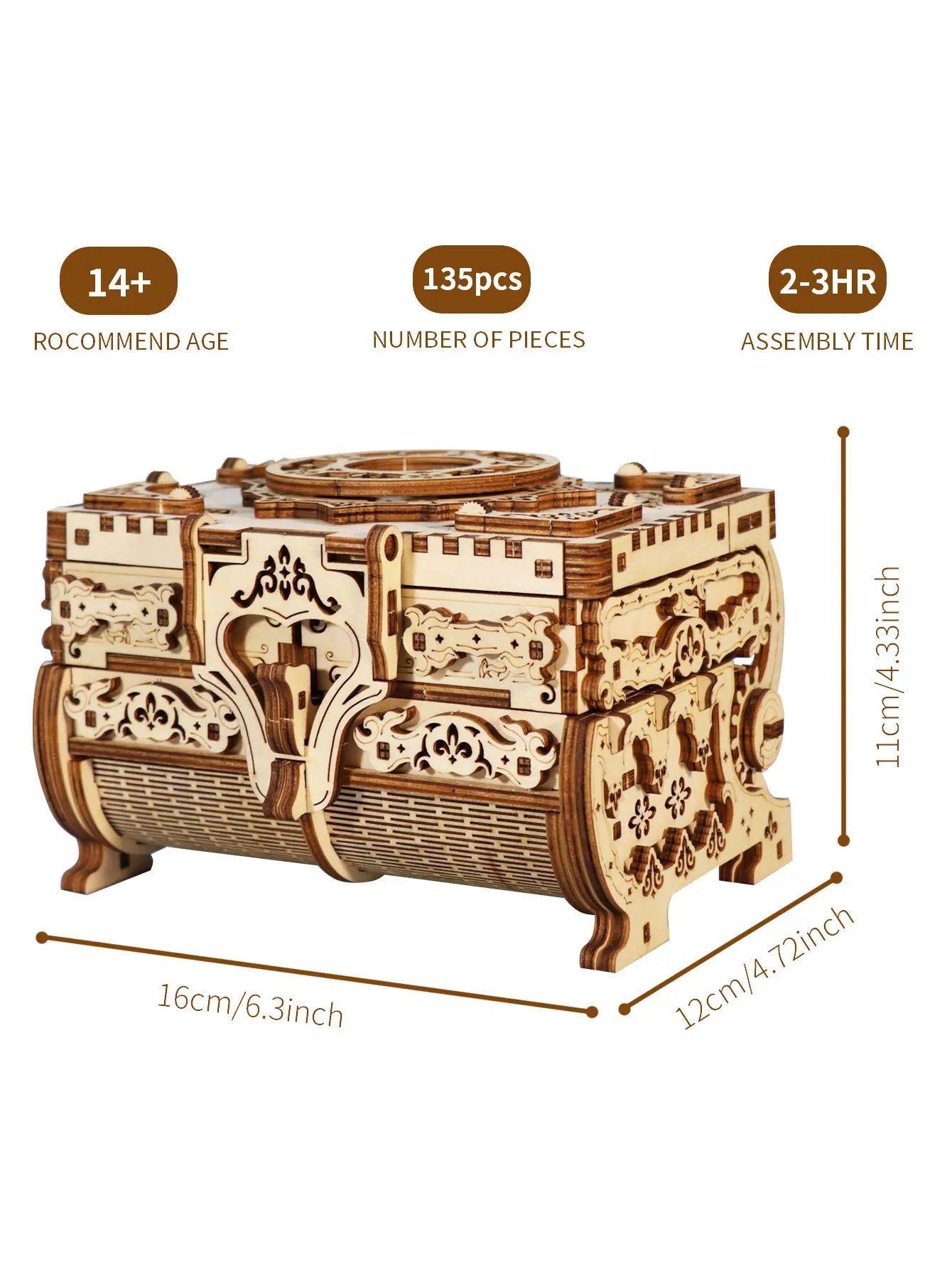 3D Wooden Puzzle model Kits Antique Jewel Box DIY Home Decoration Model Birthday or Christmas Gifts