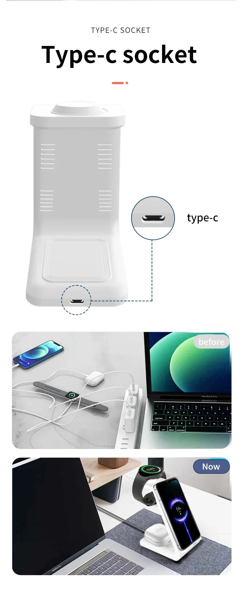 3 in 1 Wireless Charger Stand For Samsung Galaxy S23 S22 S21 Watch 6 Pro/5/4/3 Active 1 2 Buds 2 Pro Plus Fast Charging Station