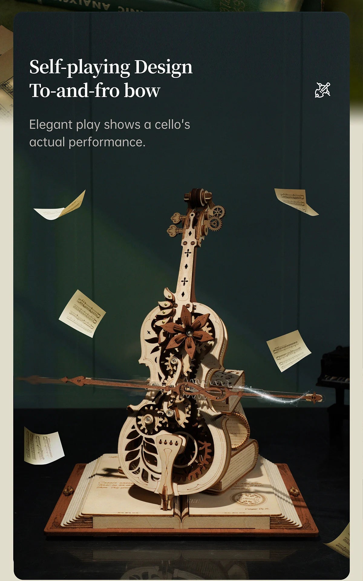 Robotime ROKR 3D Wooden Puzzle Magic Cello Mechanical Music Box Moveable Stem Funny Creative Toys for Child Girls AMK63