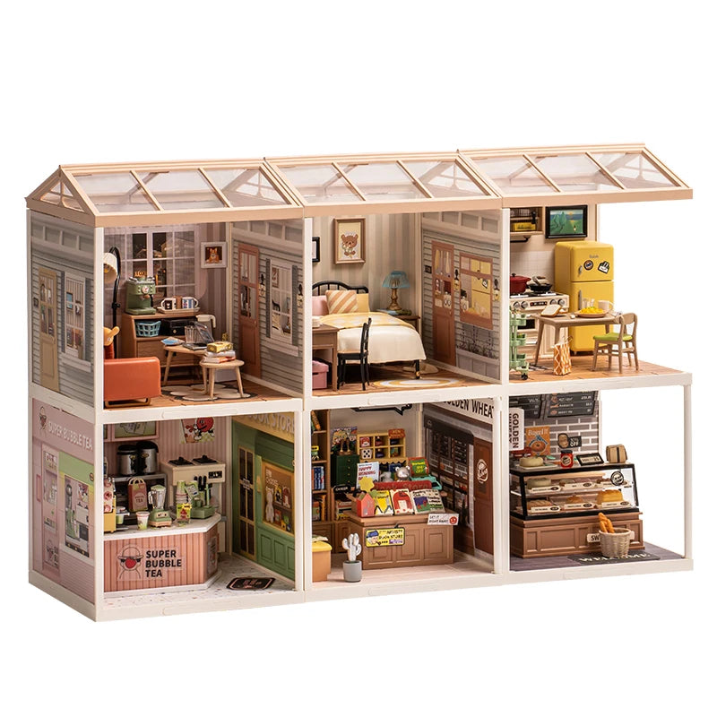 Robotime Rolife Plastic Toys 3D Puzzle Puzzle Super Store Cozy Living Lounge Plastic DIY Miniature House Kit Building Blocks