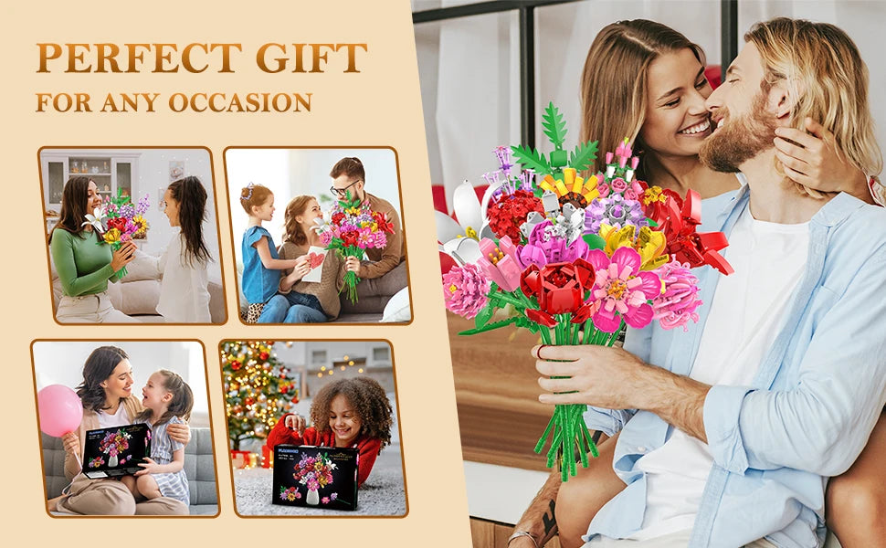 Flower Bouquet Building Set-Botanical Toy Rose Sunflower Home Plant Decor 18 Flowers Models Birthday Gift for Adult Women Kids8+