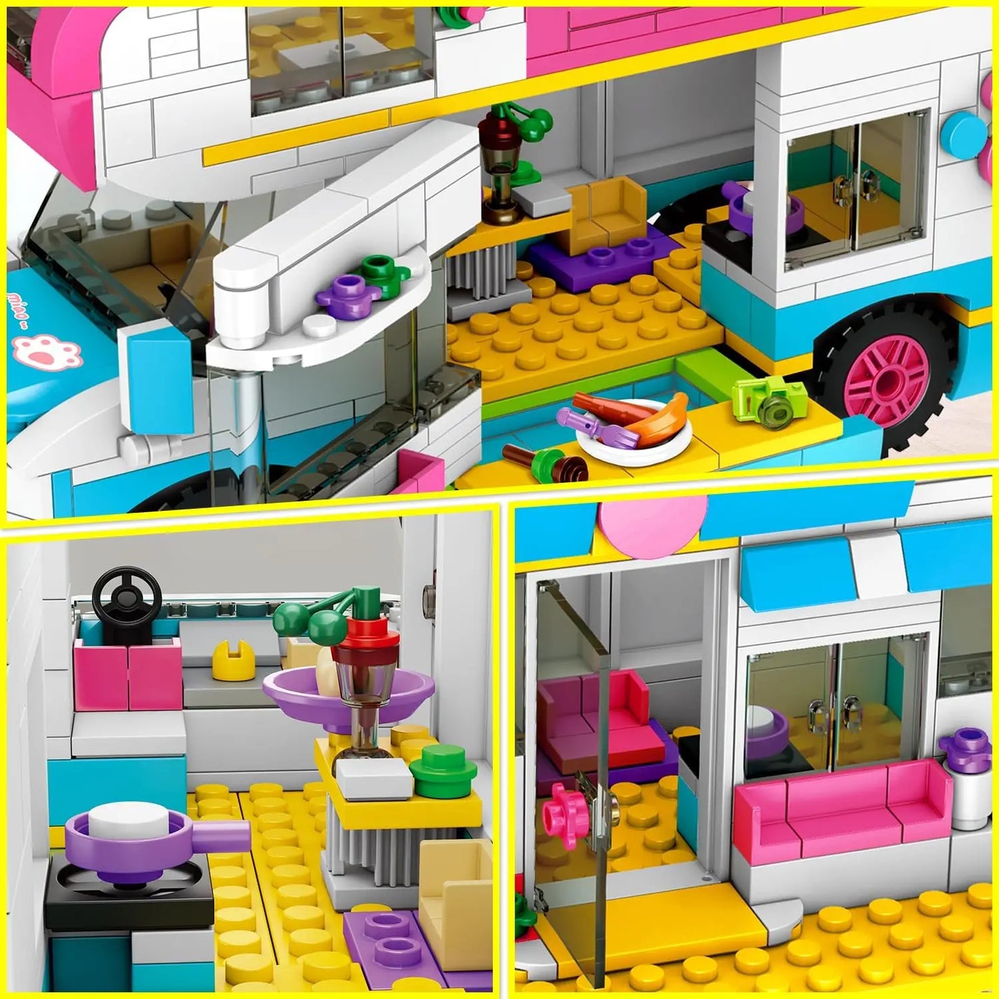 HOGOKIDS 3-in-1 Girls Camper Van Building Set - 494PCS Summer Beach Camping Building Blocks Sets | Food Truck Building Toys with