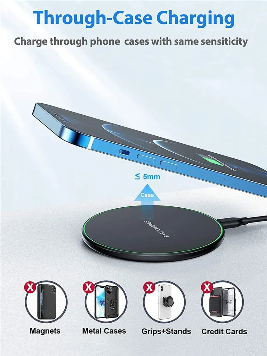 LED Wireless Charger Pad For iPhone 16 15 14 13 12 8 X XS Samsung S20 S21 S22 Xiaomi Huawei Desktop Fast Charging Dock Station