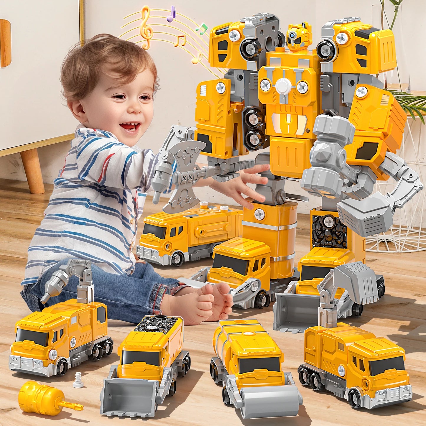 5in1 Deformation Cars Robot Creative Toys Boy Transformation Yellow Robot Assembling Educational Blocks Action Deformation Robot