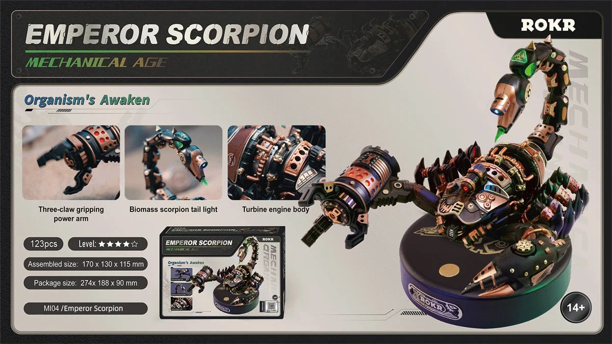 Robotime Rokr 3D Metal Puzzle Emperor Scorpion with LED Light of Industrial-style Building Block gift for Kids