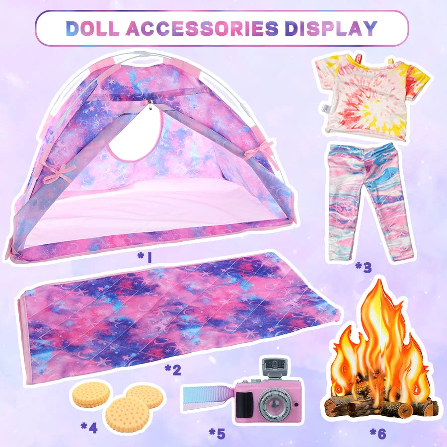 Cute Clothes Set Tent Camping Blanket Campfire Set Accessories For 18Inch Born Baby Doll, American Doll Girls Toys Birthday Gift