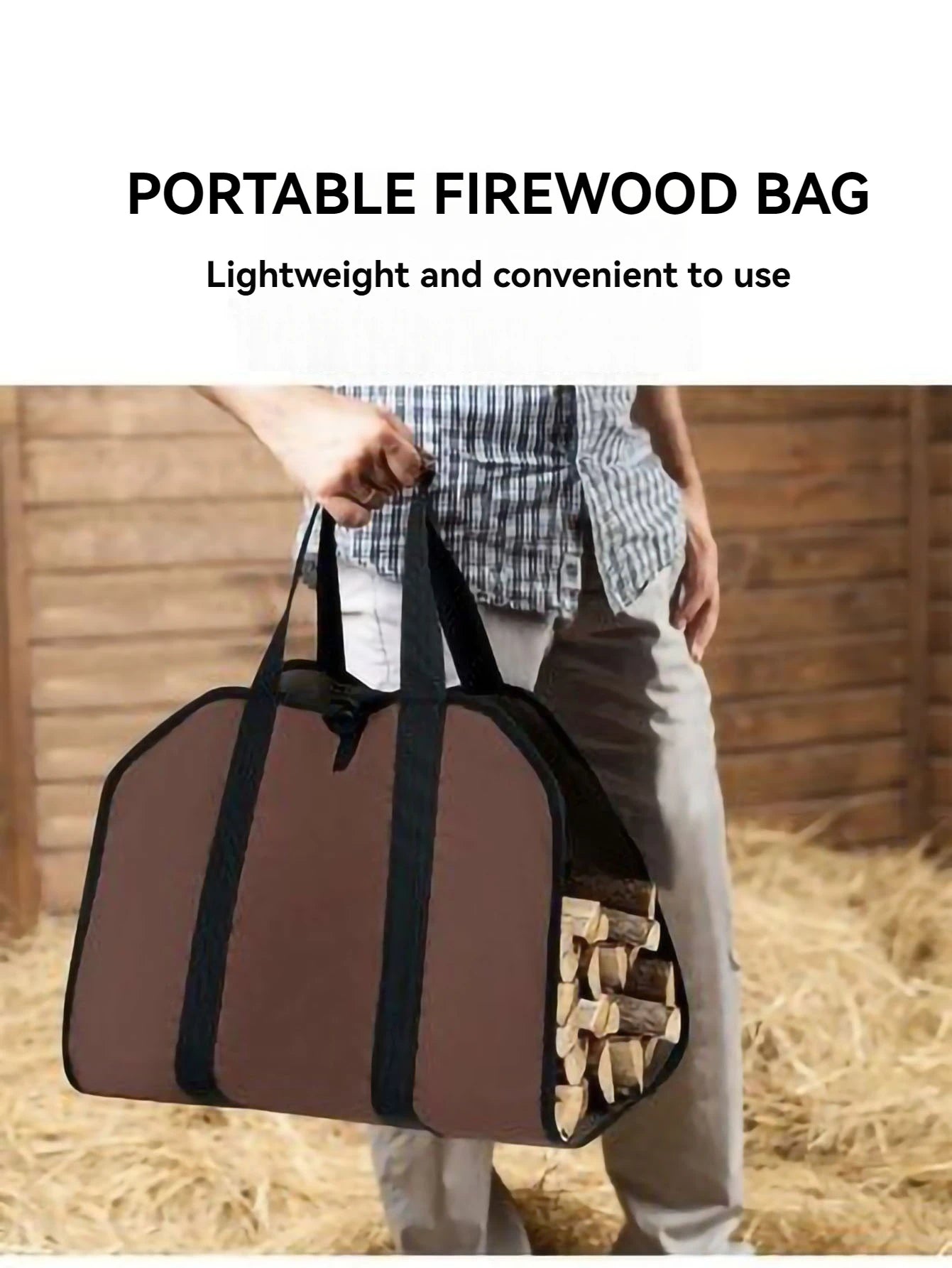 1pc Firewood Log Carrier Tote Bag, Canvas Firewood Holder, Extra Large Durable For Fireplaces, Wood Stoves, Firewood, Logs, Camp