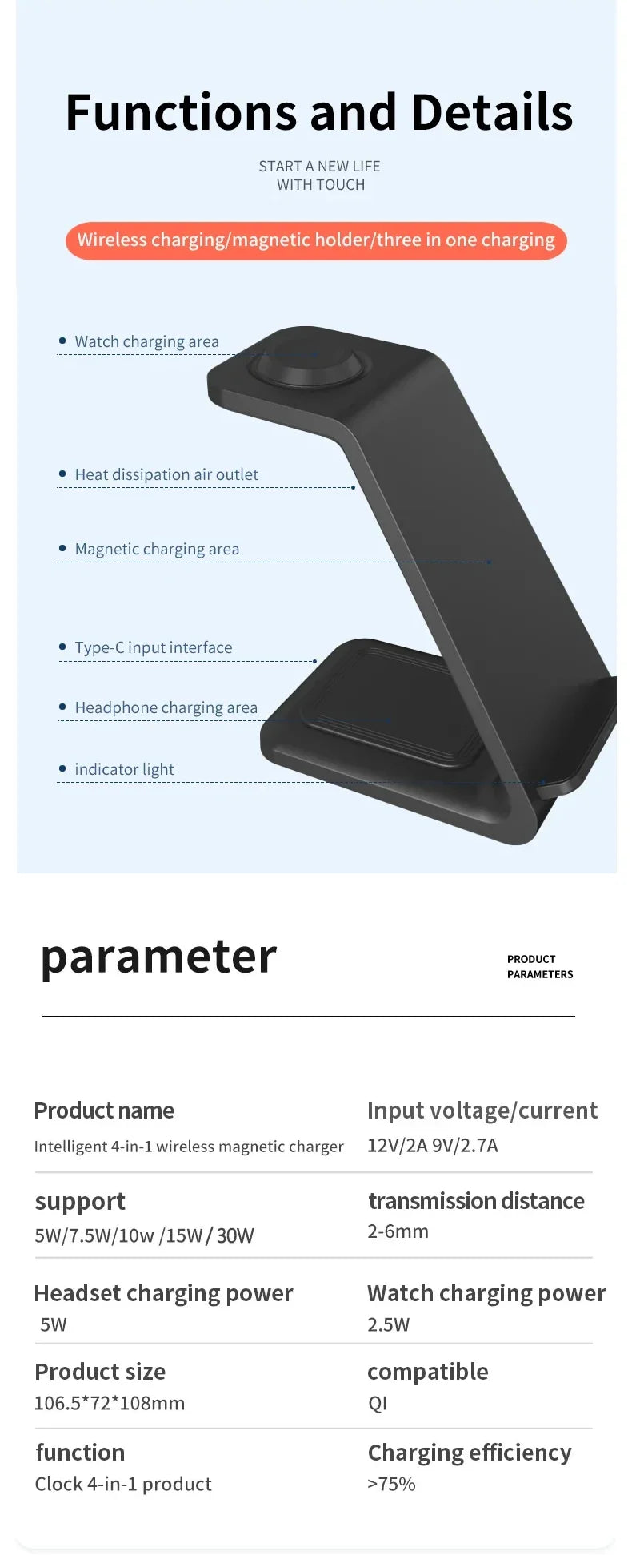3 in 1 Wireless Charger Stand For Samsung Galaxy S23 S22 S21 Watch 6 Pro/5/4/3 Active 1 2 Buds 2 Pro Plus Fast Charging Station