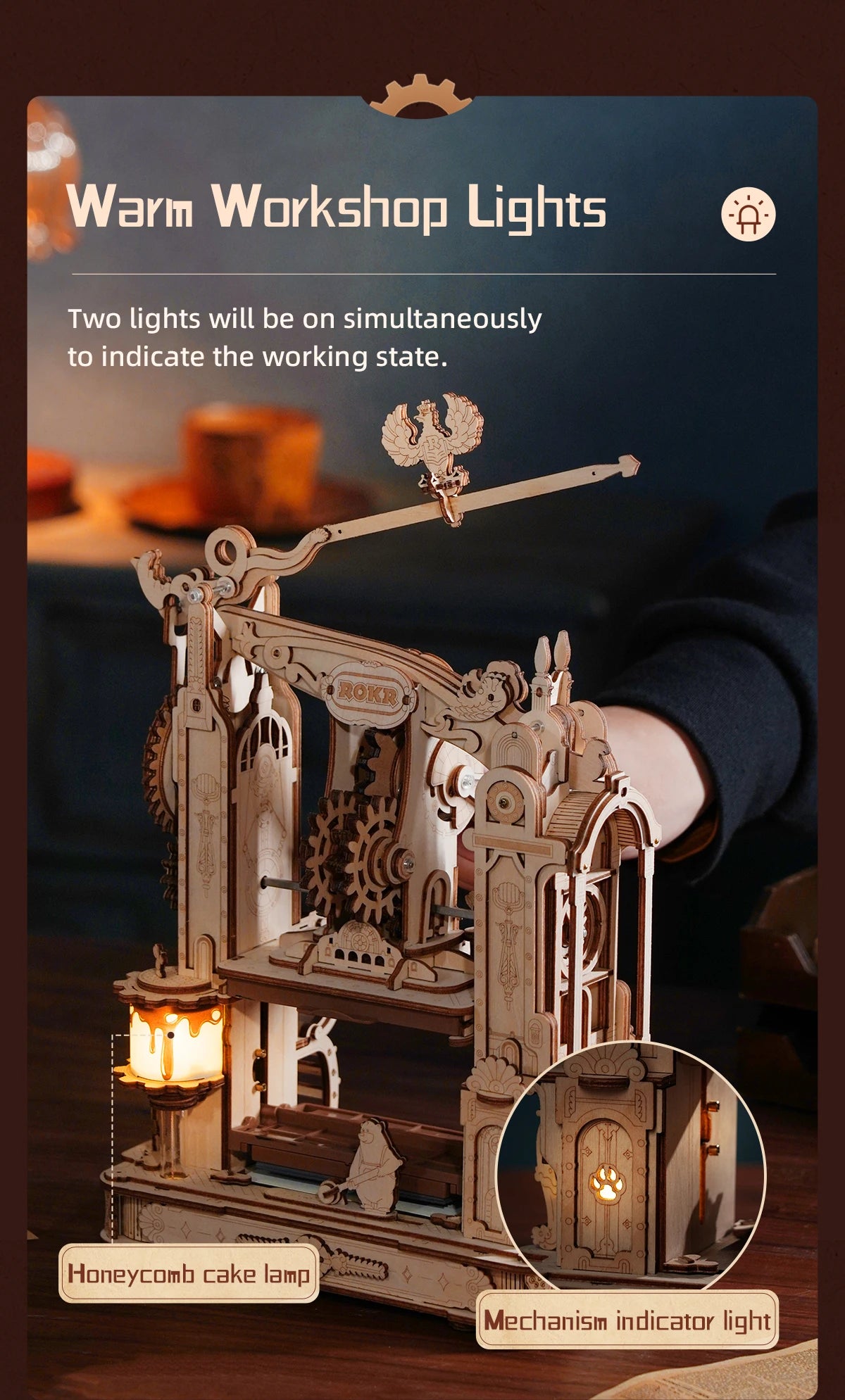 Robotime Rokr Printing Press 3D DIY Puzzle Gifts for Boyfriend Family Wooden Toys with LED Light Building Block Kit Play LK602