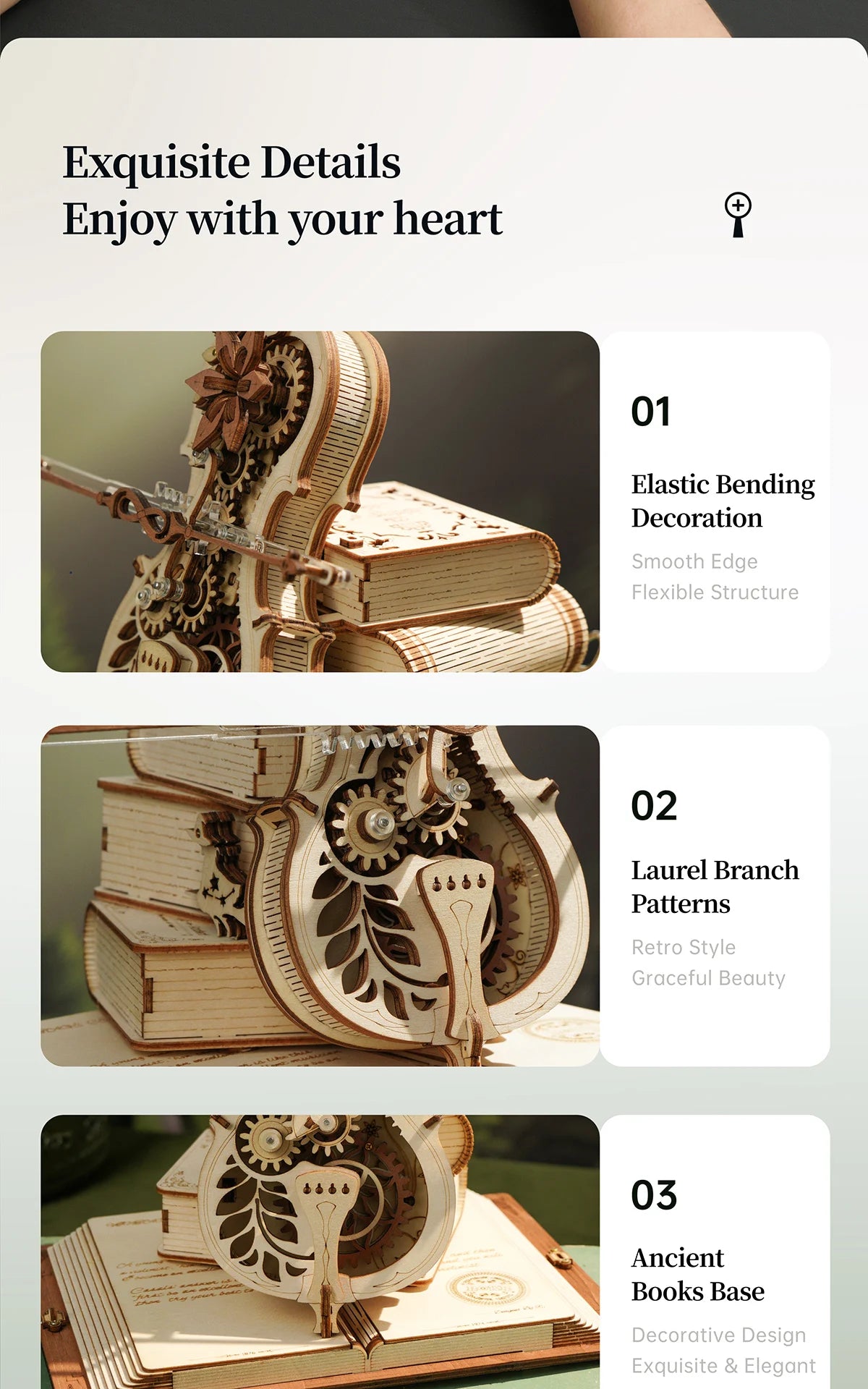 Robotime ROKR 3D Wooden Puzzle Magic Cello Mechanical Music Box Moveable Stem Funny Creative Toys for Child Girls AMK63