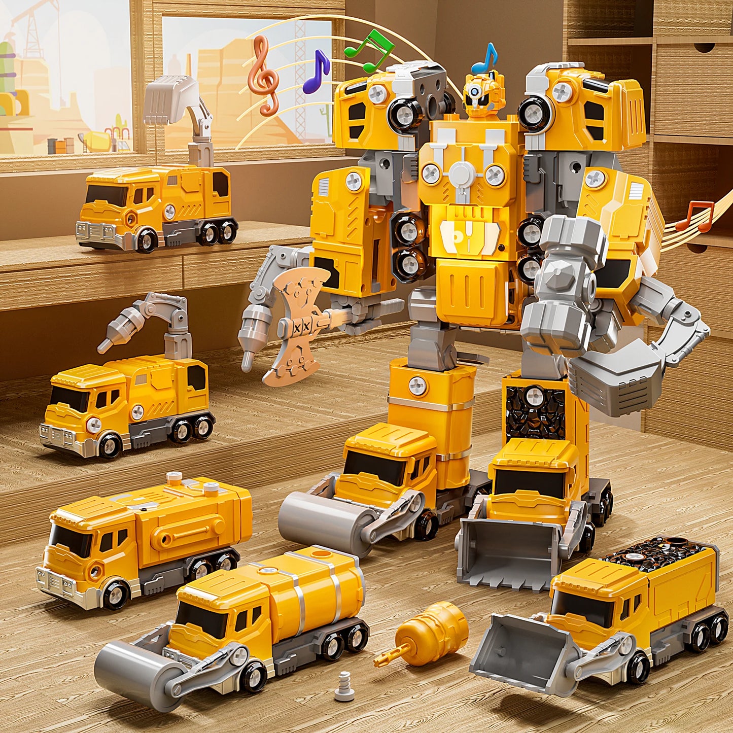 5in1 Deformation Cars Robot Creative Toys Boy Transformation Yellow Robot Assembling Educational Blocks Action Deformation Robot