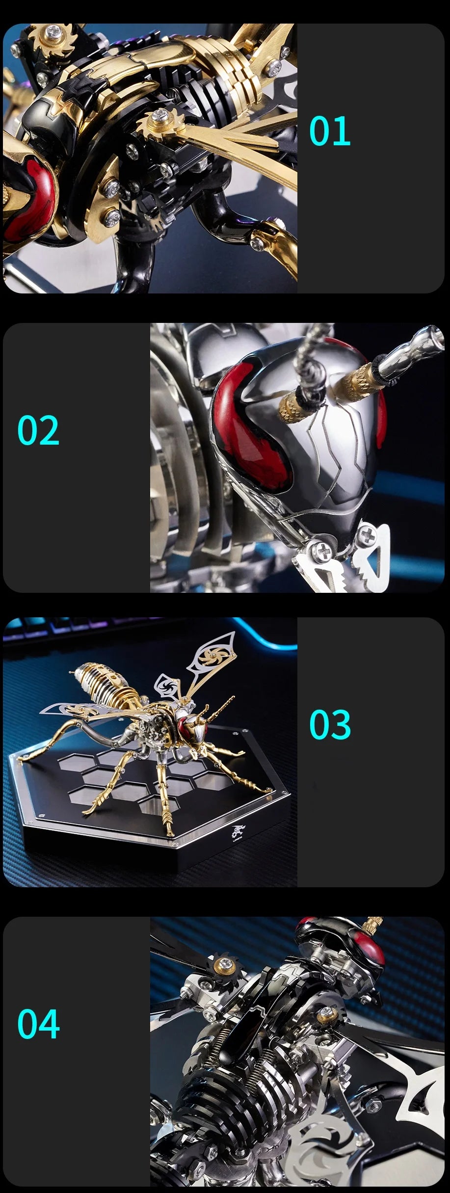 Large Wasp 3D Puzzle Metal Assembly Model Mechanical lnsect Animal AssToy for Boy Kids Gift Home Decoration