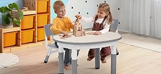 AOOU Kids Art Table and 2 Chairs, Toddler Craft Drawing Desk with Large Storage Shelves, 4 Storage Bins and Paper Roll