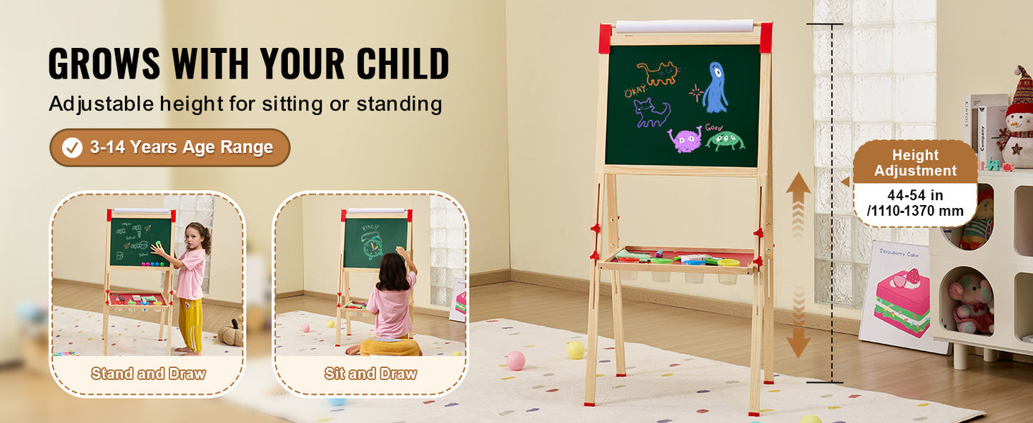 SucceBuy Children Magnetic Drawing Board Wooden Double-Sided Kid's Art Easel with Whiteboard Chalkboard for Boys Girls Gifts